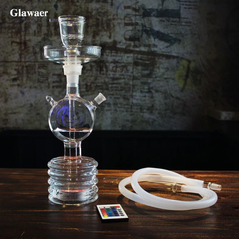 Glawaer glass narguile hookahs with silicone hose LED light all hookah