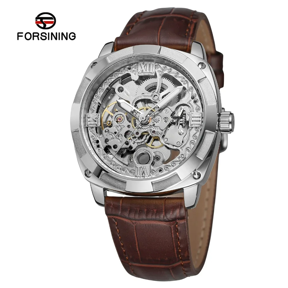 

Forsining Mens Casual Watch Transparent Men Creative Watch Men Waterproof Mechanical Automatic Leather Strap Wristwatches