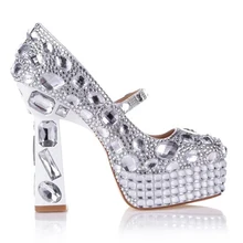 Hot Selling Women High Heels Round Toe Silver Weddings Shoes Women Pumps Platform Sandals Size Eur 34-41