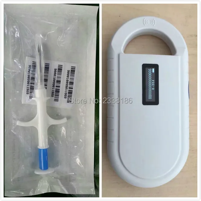 

READELL 100pcs 134.2KHz Stanard ISO Chip FDX-B 2.12*12mm RFID microchip injector Animal syringe with glass tags+1 pcs reader