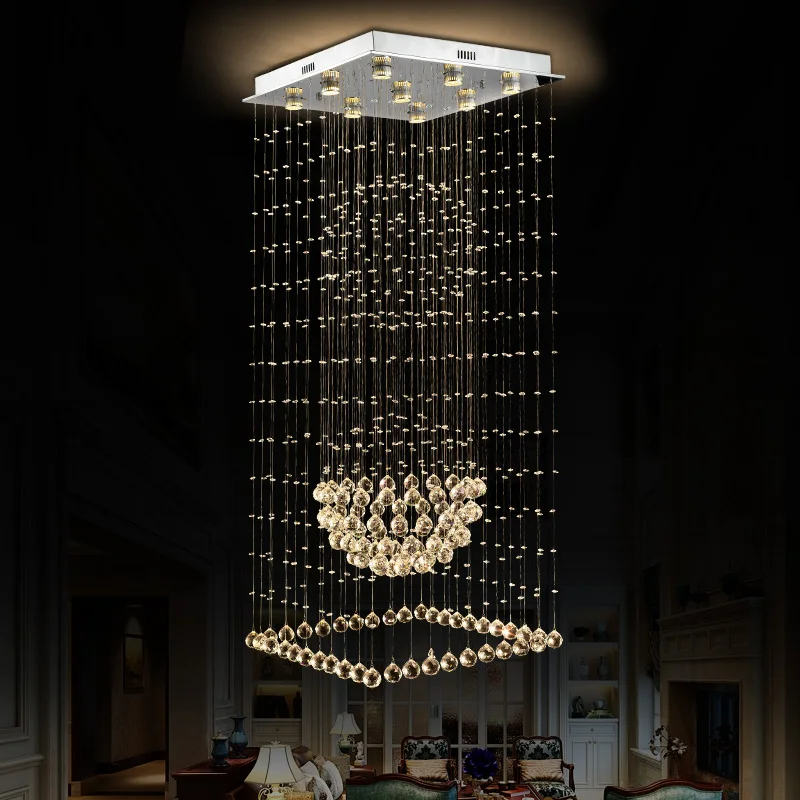 

Tubor Crystal raindrop Chandelier Indoor Light Fixtures for Staircase Stair Lamp square chandeliers crystal for bedroom 110-220V