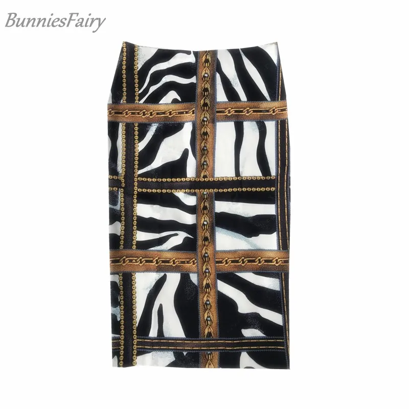 

BunniesFairy 2018 Autumn New Sexy Women Moto & Biker Style Zebra Animal Stripe Print High Waist Midi Pencil Skirt Stretchy Tube