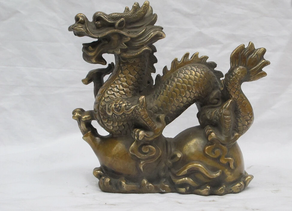 7" Inch China geomancy Bronze feng shui dragon Loong On calabash body