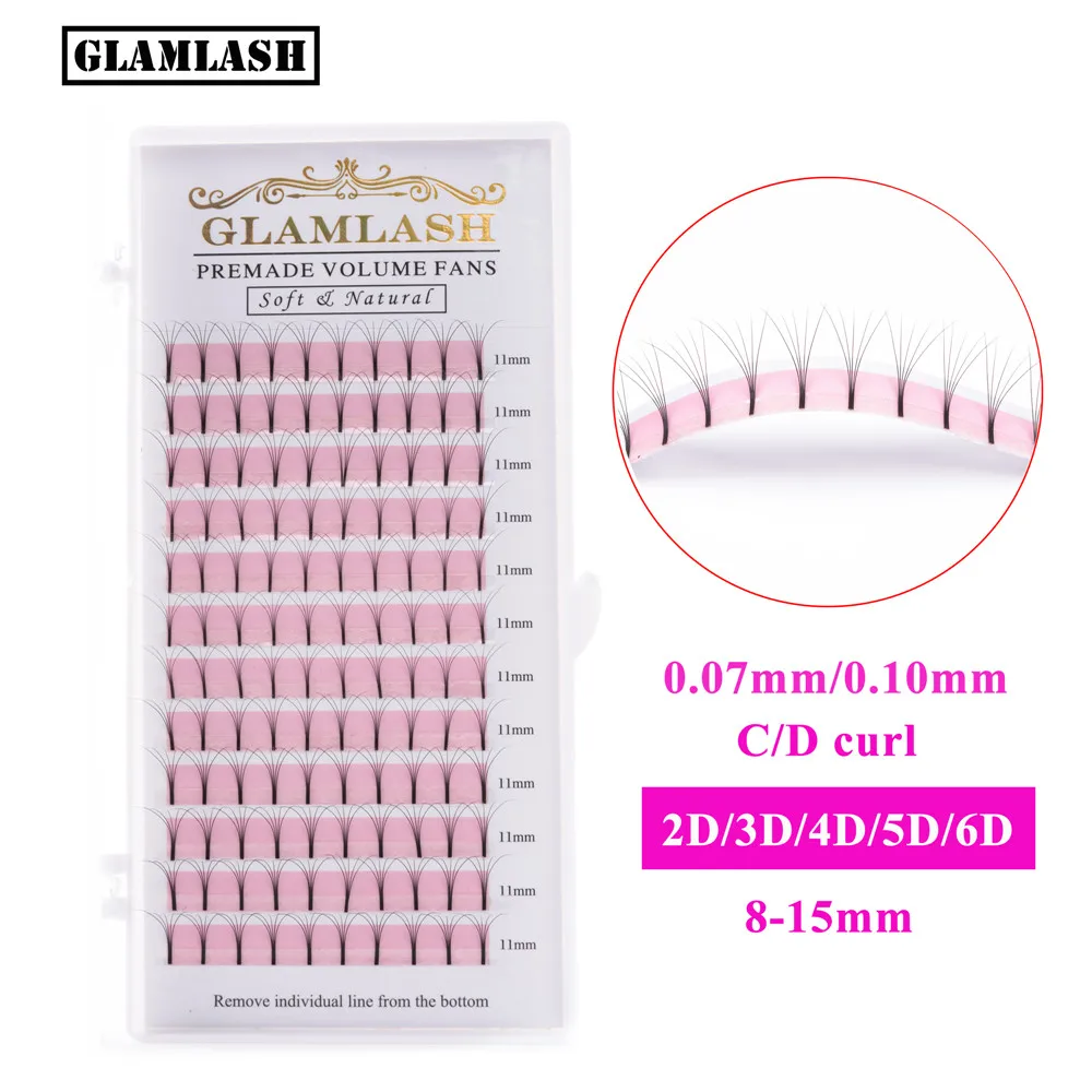 GLAMLASH, 12 линий, предварительно изготовленные, удлиненные, объемные, веерные, ресницы, русский объем, ресницы для наращивания, предварительно изготовленные, наращивание ресниц, искусственная норка
