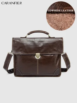 

CARANFIER Mens Business Briefcases Large Capacity Laptop Travel Bags Handbags Genuine Cowhide Leather Shoulder Messenger Bags