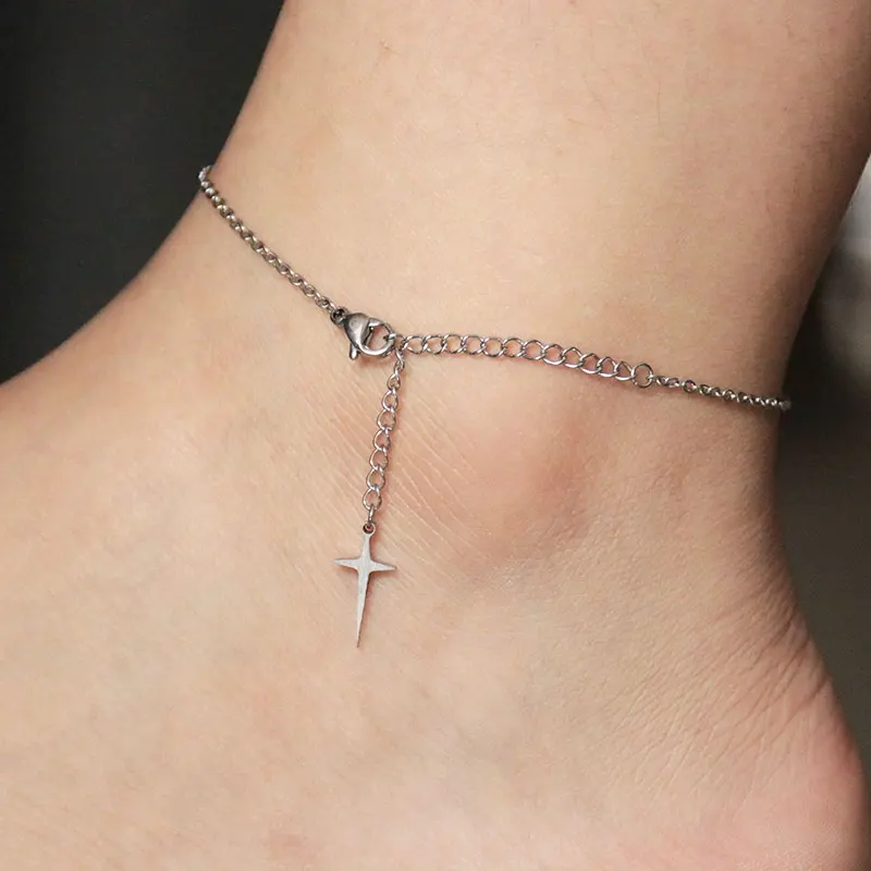 1 Pc Tiny Cross Spark Stainless Steel Anklet Ankle Bracelets Foot Bracelet Fashion Sandals Jewelry Accessories For Women | Украшения и