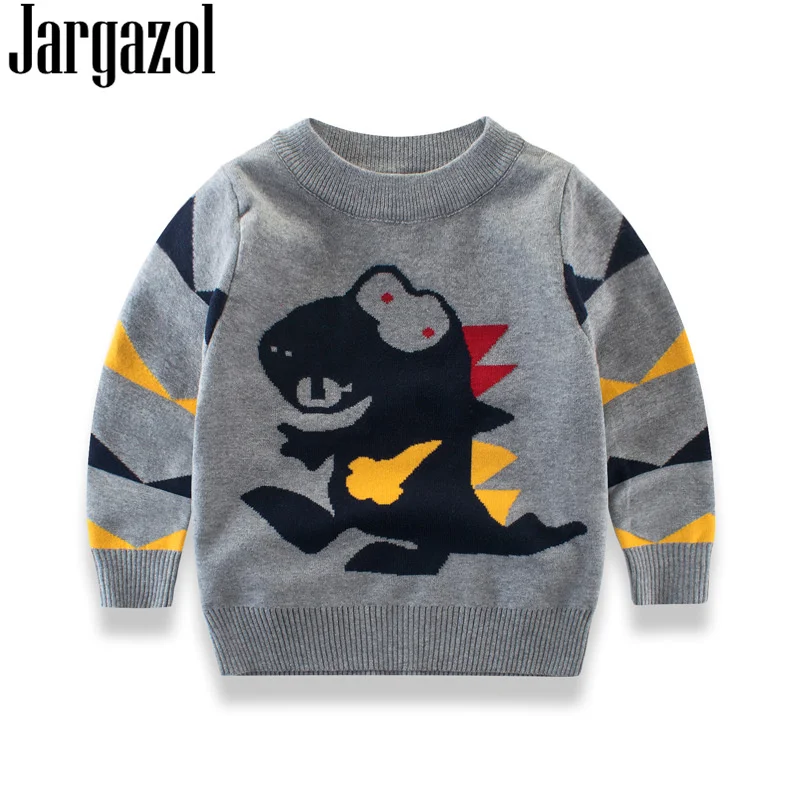 Jargazol Baby Boy Sweater Cartoon Dinosaur Embroidery Autumn Winter Knitted Girls Sweaters Cotton Boys Clothes Knit Pullover | Мать и