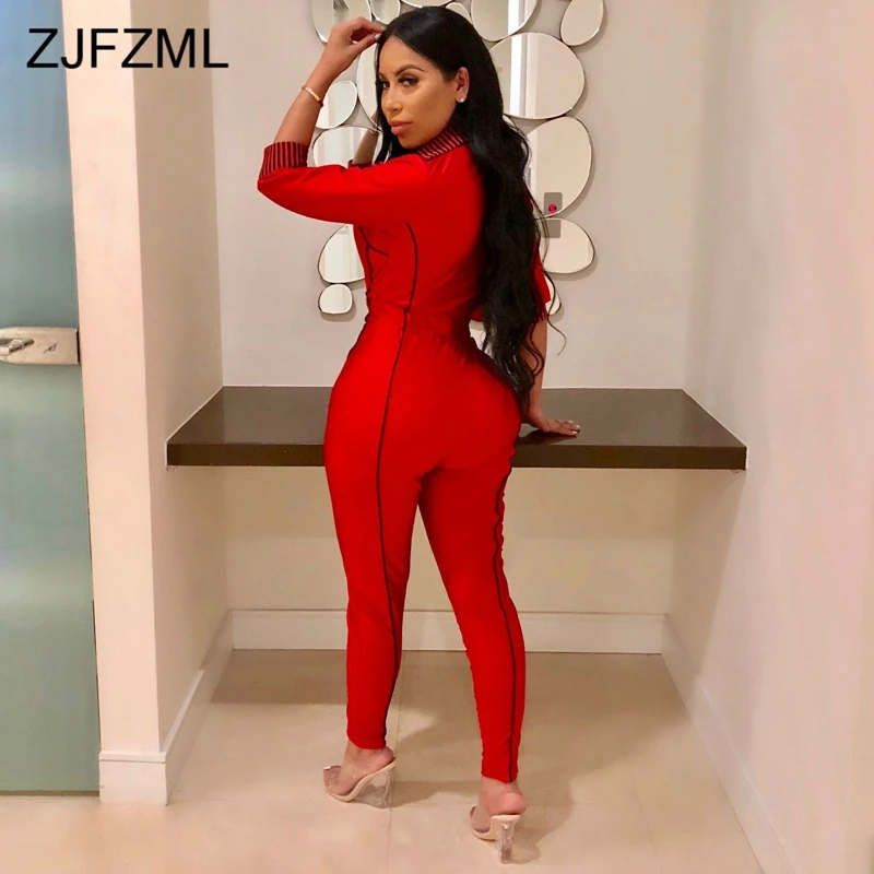 Front Zipper Sexy Rompers Womens Jumpsuit 2018 Turn-Down Collar Three Quarter Sleeve Bodycon Overalls Autumn One Piece Bodysuit