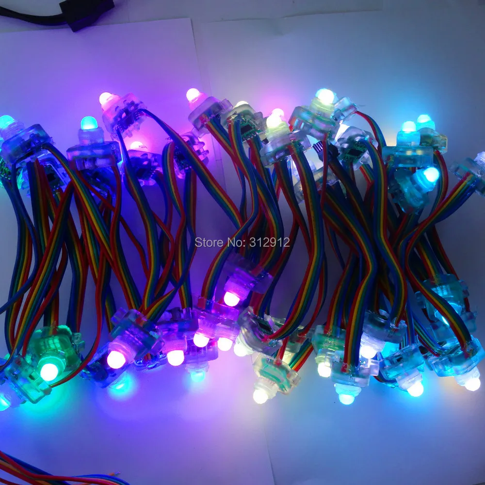 50 шт. DC5V 12 мм WS2801 СВЕТОДИОДНЫЙ умный пиксельный узел со всеми цветными проводами