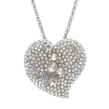 2017 Стильный Кулон Ожерелье Женщины Дамы Vintage Посеребренная Rhinestone Сердца Девушки Длинные Цепи