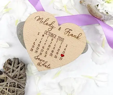 

personalized Calendar heart rustic Wedding wooden Save the Date Magnets bridal shower party favors company gifts invitations