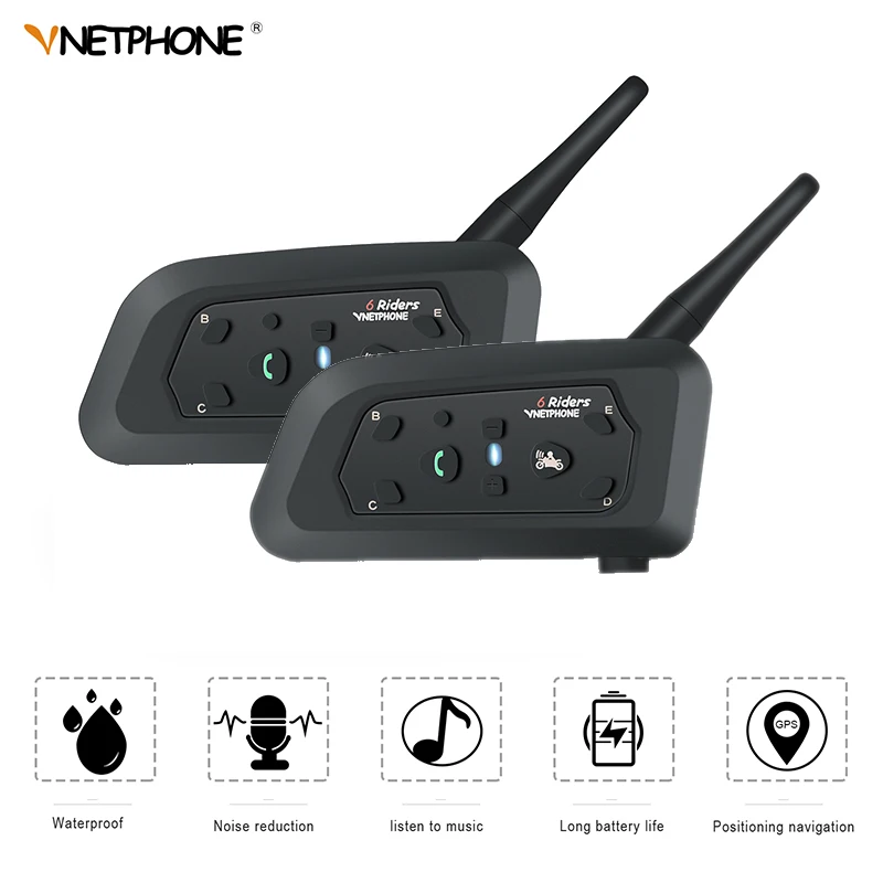 

VNETPHONE 2Set V6 1200m Bluetooth Intercom Motorcycle Helmet 6 Speaker Interphone Moto Accessories Headset Remote Wireless Bt-s2