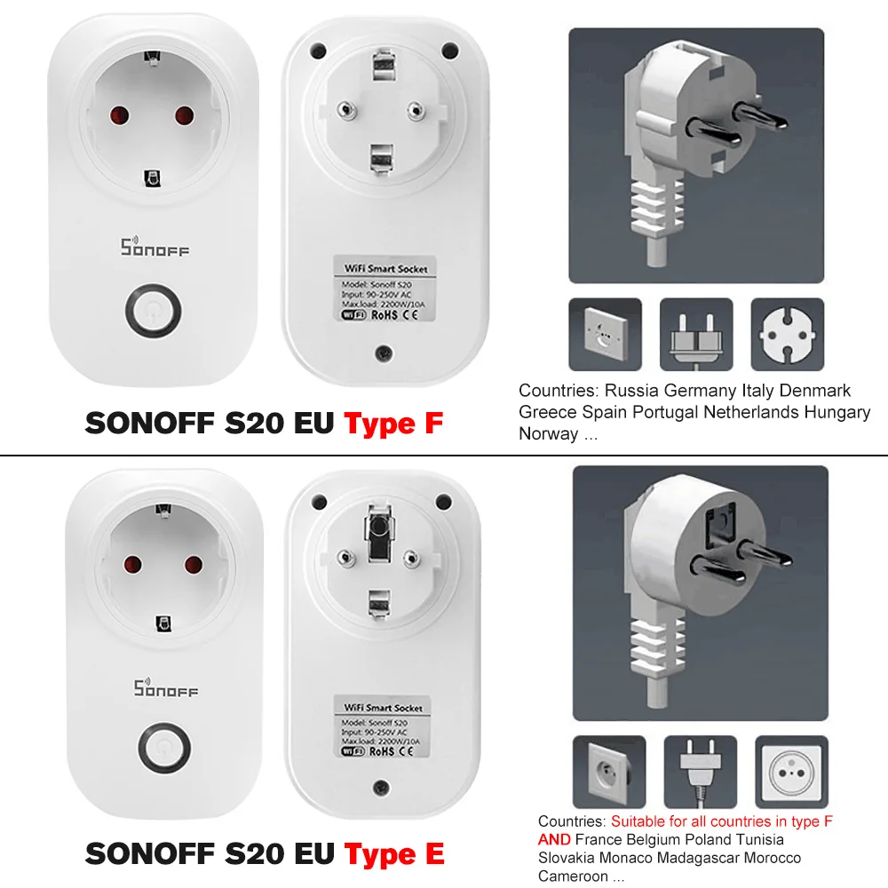 SONOFF S20 ITEAD Wifi беспроводной пульт дистанционного управления розетка зарядный адаптер для умного дома розетка работает с Alexa Google Home