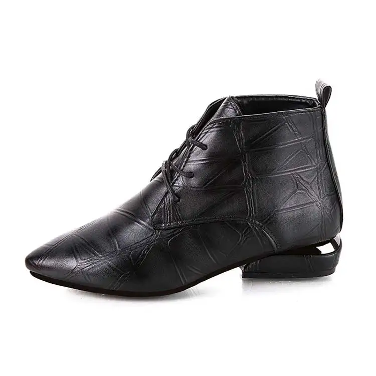 Shoes women boots 2019 fashion solid lace-up PU leather ankle boots women shoes square heel boots women sneakers casual shoes (11)