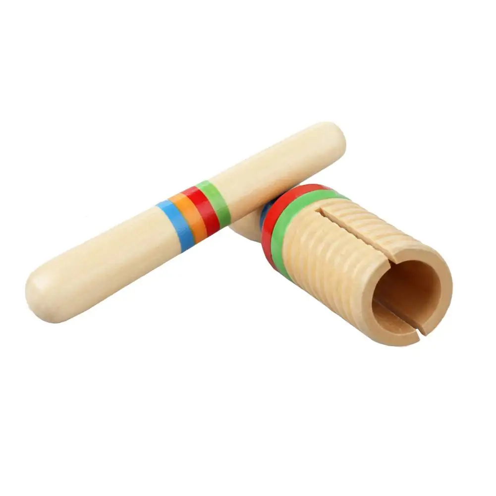 Wooden Crow Sounder Guiro with Knocking Stick Orff Instrument for Kids Children Musical Toy