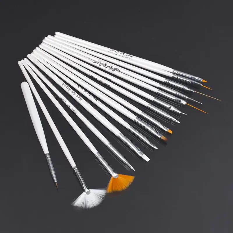 

15 Pcs Nail Art Polish Painting Draw Pen Brush Tips Tools Set UV Gel Cosmetic Nail Tools Pinceis Nail Brush Wholesale White
