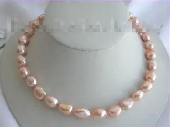 

Hot selling free shipping******* stunning big 15mm baroque pink freshwater cultured pearl necklace m722
