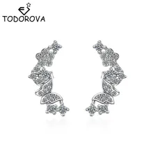 Тодорова нежный кубического циркония с открытыми пальцами и кристальной бабочкой ушные серьги-перевертыши для Для женщин серьги-клаймберы ювелирные украшения в подарок