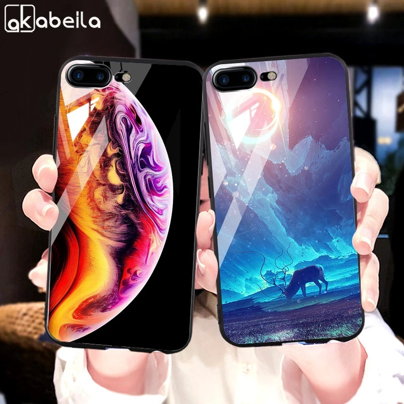 

Tempered Glass Case For iPhone 7 Plus Case Luxury Protective Cover For iPhone X Case For iPhone6s 6 6s 7Plus XS Cases Silicon