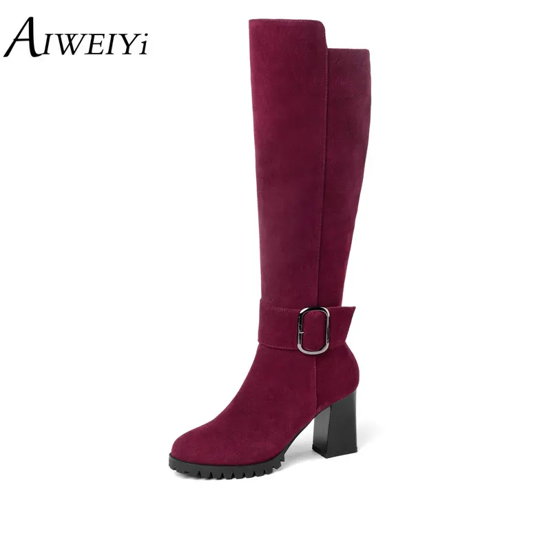 

AIWEIYi Winter Women Over Knee Boots With Fur Women Black Boots Shoes Casual Ladies Thigh High Boots Shoes Heels