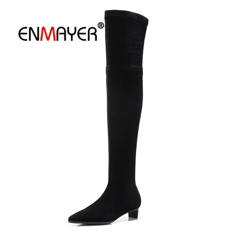 

ENMAYER Woman Over The Knee High boots Winter Causal Pointed toe Slip on Stretch thigh High boots Slip on Black Size34-40 CR1571