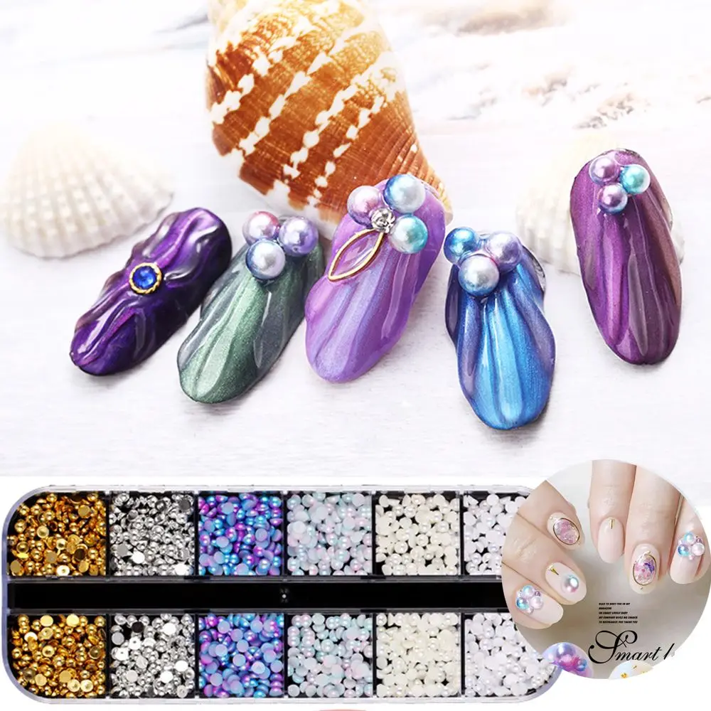 

1 Box Shiny Pearls Beads 3D Nail Art Tips Mixed Sizes Acrylic Glitter Rhinestones DIY Beauty Manicure Nail Stickers Decoration