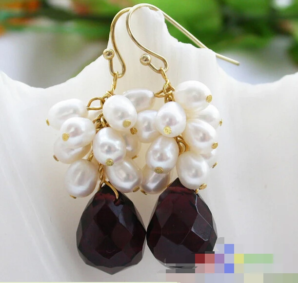 

hot sell new - free shipping 11829 amethyst drip faceted crystal rice pearl dangle earring