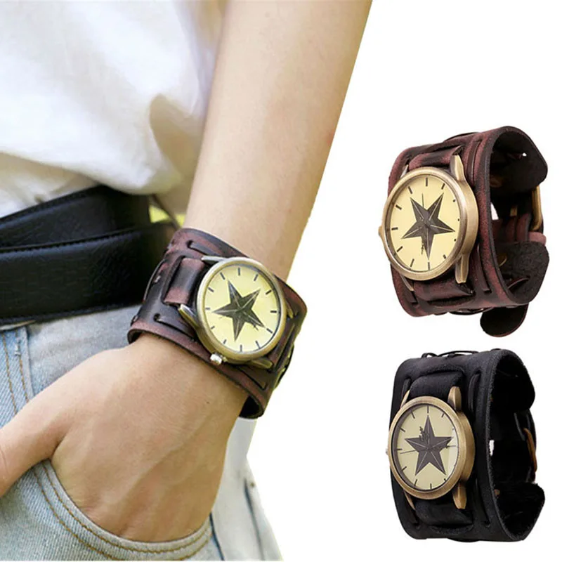 

Cool Men Watch New Style Retro Punk Rock Big Wide Leather Bracelet Cuff Waist Watch Male Clocks Relogios Masculino Drop Shipping