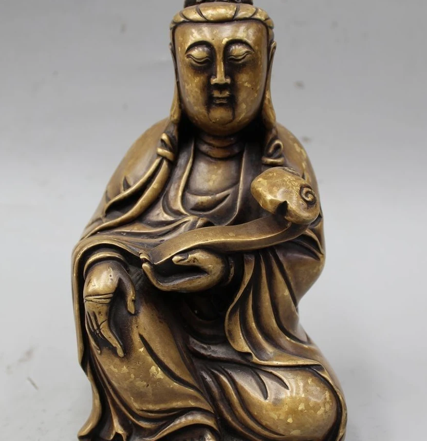 

7" China Chinese Bronze Buddhism Seat Ruyi Kwan-yin Guan Yin Goddess Statue