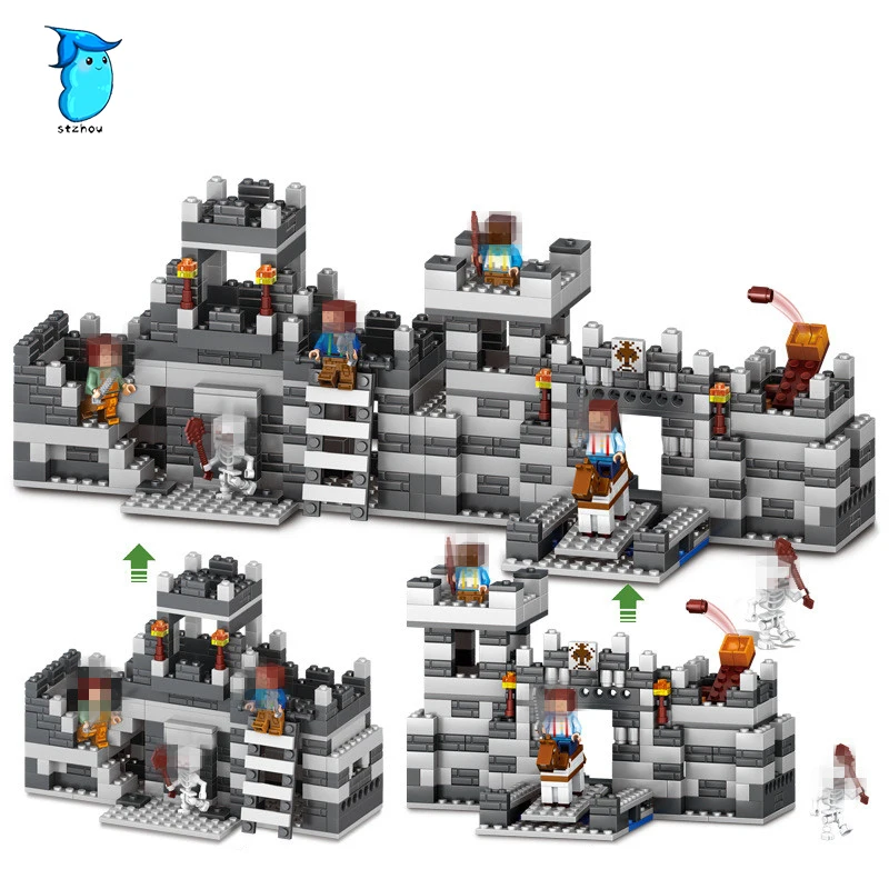 Stzhou Ми NI WAN Доу 560 шт. 2 в 1 мой мир Building Block защитной стенкой развивающие игрушки