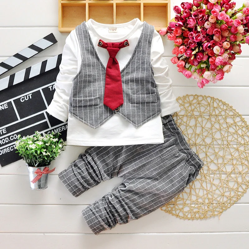 DIIMUU/Классическая Детская одежда для мальчиков; костюмы для маленьких мальчиков; деловой костюм в полоску для свадебной вечеринки; комплект из футболки с галстуком и штанов