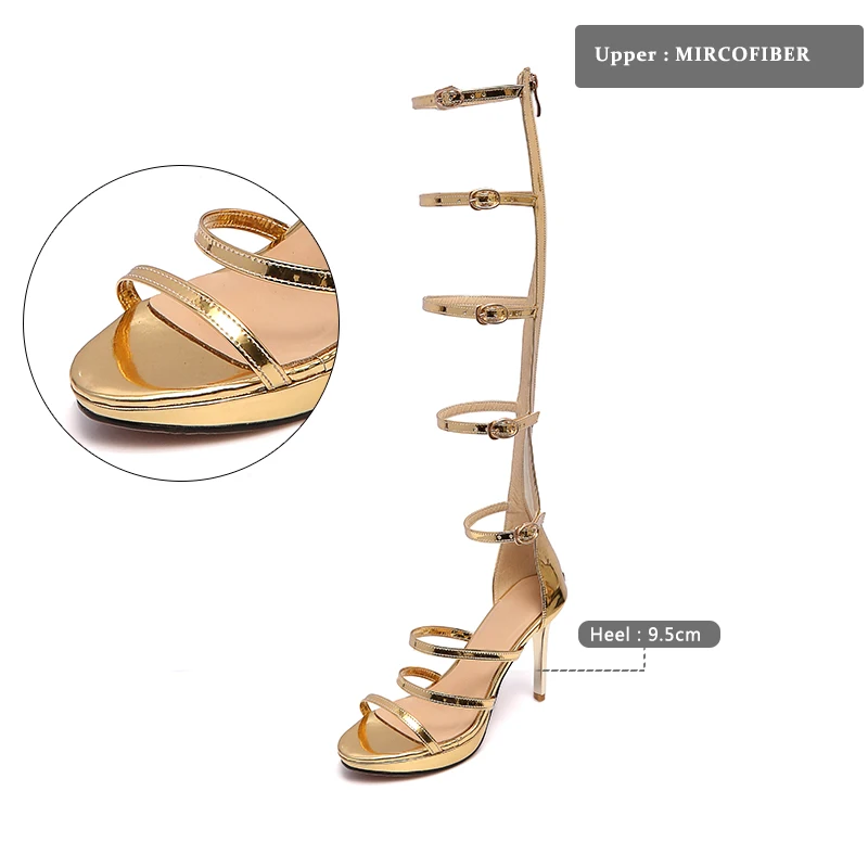 Punta 2018 Oro Zapatos Gladiador plata Hebilla Calzado Abierta Verano Wetkiss Tacones Roma Oro Mujer Plata Delgados Señoras Sandalias Partido Sexy De BxafS7