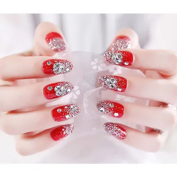 

24pcs DIY Long Size Press On Nail Tips With Glue Sticker Full Cover Artificial Diamond Design Fake Nails Ladies Punk False Nails