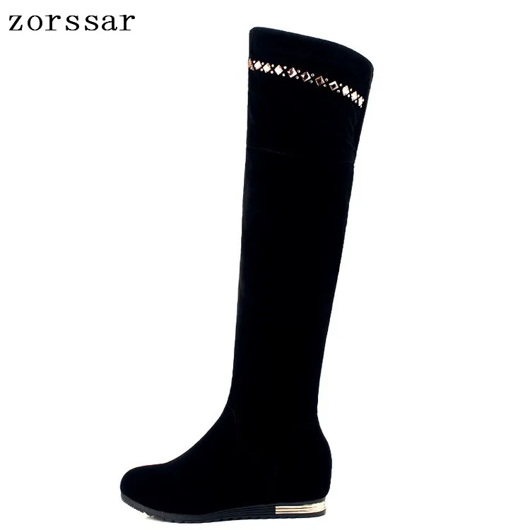 

{Zorssar} Fashion Faux Suede Flat heel Women Over the knee Boots Winter Warm Plush Inside Snow Boots Womens Thigh High Boots
