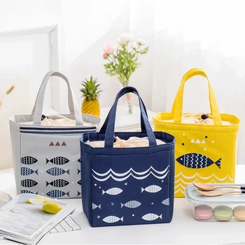 

Navy Fish Printing Insulation Lunch Bag Fresh Fruit Food Container Student Outdoor Meal Prep Snack Lunch Box
