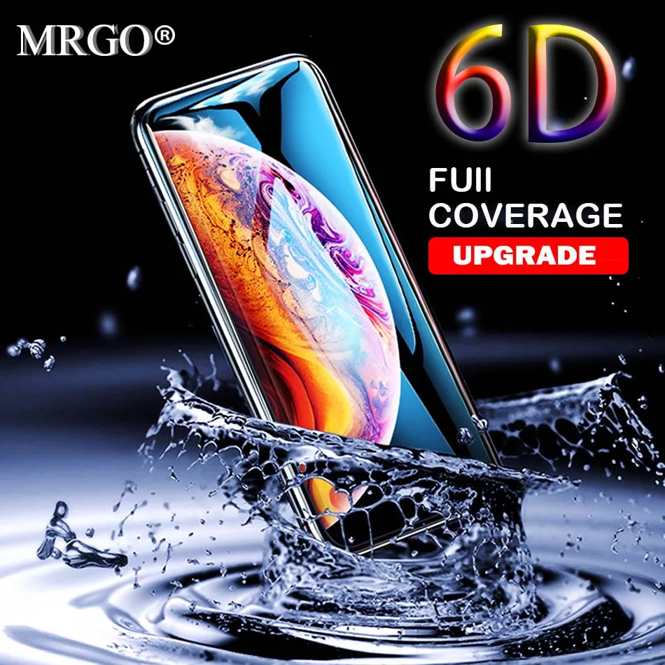 

MRGO 6D Protective Glass on the For iPhone 7 6 Screen Protector Full Curved XS Max Tempered Glass For iPhone 6 s 7 X 10 8 Plus