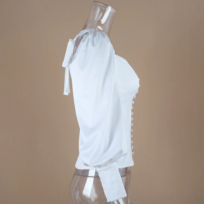 OOTN квадратный воротник белая туника для женщин блузка рубашка Женский Элегантный Лето г. пикантные топы с рукавами-буффами дамы офисные блузки повседневное