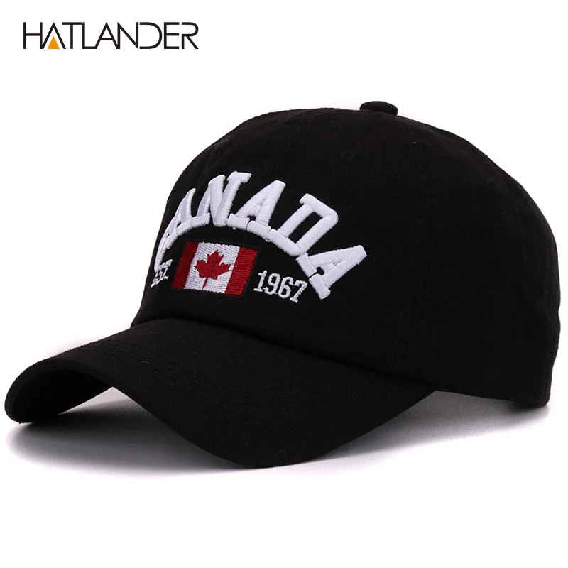 Бренд Hatlander Канада письмо вышивка бейсболки для женщин хлопок gorra snapback изогнутые папа шляпа отдыха на открытом воздухе для мужчин и - Цвет: Black as picture