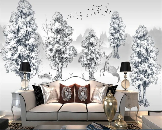 advanced living beibehang advanced decor wallpaper nordic style black and white forest elk landscape living room wall volume advanced living beibehang advanced decor wallpaper nordic style black and white forest elk landscape living room wall volume