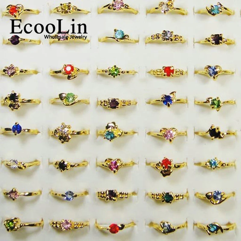 50Pcs Classic Hot Sale Rhinestone Gold Rings For Women Cheap Wholesale Bulks Jewelry Lots LR119 ...