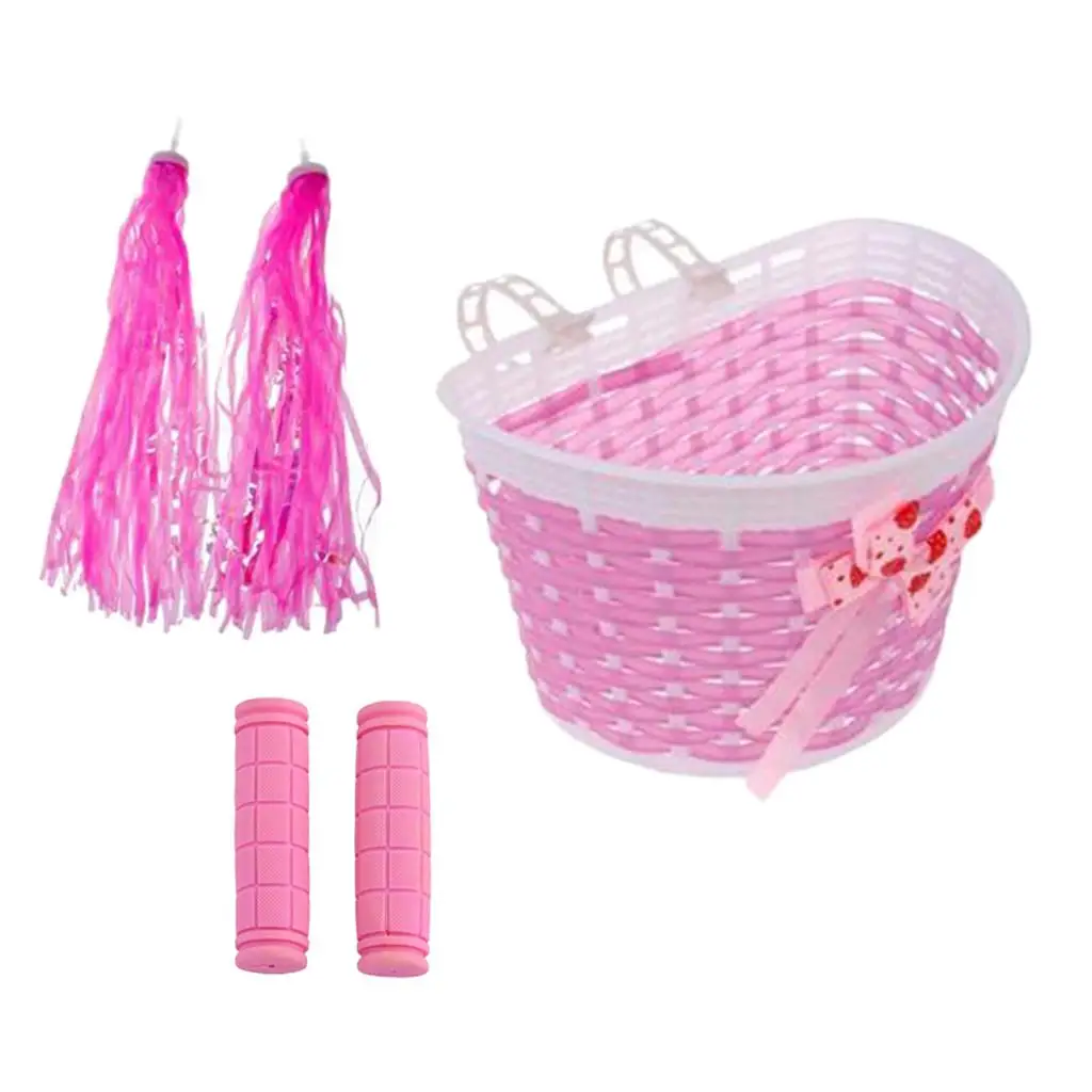 Durable Perfeclan Kids Bike Tricycle Basket Pannier Front Handlebar Grips Streamers for Bicycle Tricycles Scooters Accessories