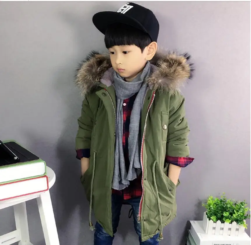 

Children Jackets Real Fur Toddler Boys coat Girls kids Warm Parka Cotton Hooded Children Fur Collar Christmas Outerwear W121