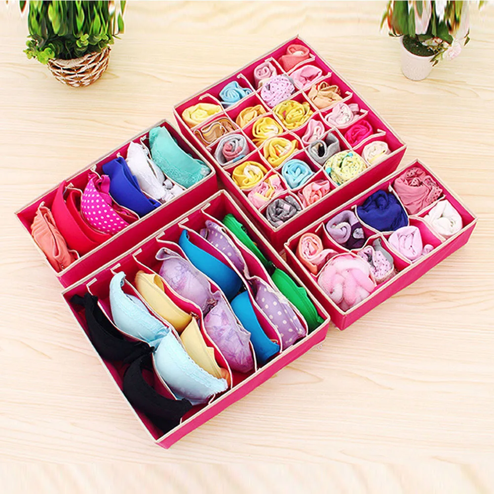 4Pcs Foldable Storage Boxes Underwear Divider Drawer Lidded Closet Organizer Interior Organizador For Ties Socks Shorts Bra J16