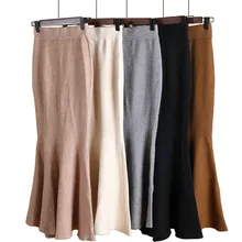 Faldas mujer moda осень зима длинная юбка трикотажная труба с высокой талией Русалка Офисная Леди jupe толще миди юбка