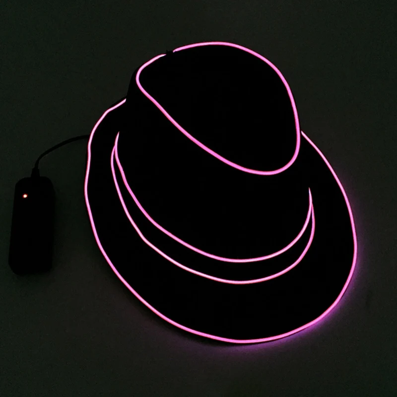 Премиум свет Fedora Шляпа использует EL провода яркий светодиодный мигающий вспыхивающий джаз шляпа вечерние шляпа для вечерние концертная сцена шоу - Цвет: Розовый