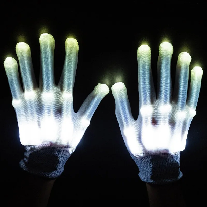 Белый Пара цветные светодиодные перчатки Rave светильник Finger светильник ing мигающие перчатки унисекс скелетная перчатка - Цвет: Белый