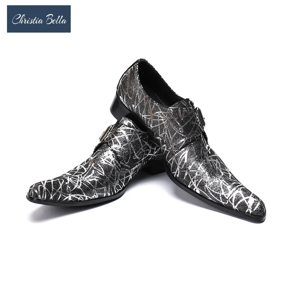 

Christia Bella Fashion Style Mens Dress Shoes Men Party Squar Toe Buckles Male Oxfords Middle Heel Shoes Sapatos Plus Size Shoes