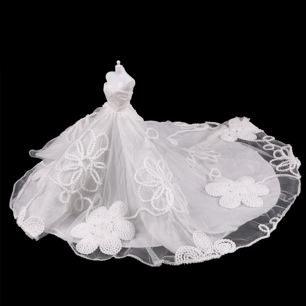 

1pc Fashion Wedding Party Long White Dress Bridal Gown Princess Dress Clothes Embroidered For Doll Acessories