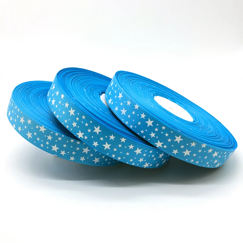 

5 Yards/lot 1Inch (25mm)Wide Sky blue Printing Stars Grosgrain Ribbon Hair Bow/Christmas/wedding DIY Sewing Craft