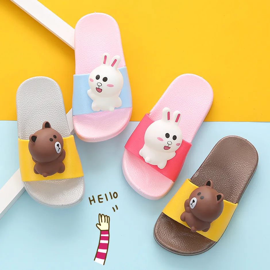 Cartoon 3D bear rabbit shape cute baby children's slippers non-slip soft bottom children's slippers Cartoon 3D bear rabbit shape cute baby children's slippers non-slip soft bottom children's slippers